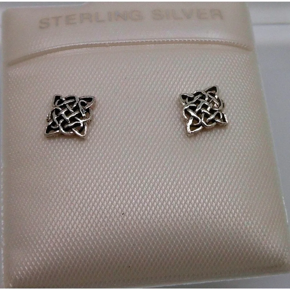 Vintage 90s Thailand Sterling Silver Celtic Knot‎ Stud Earrings 6mm Mens Womens